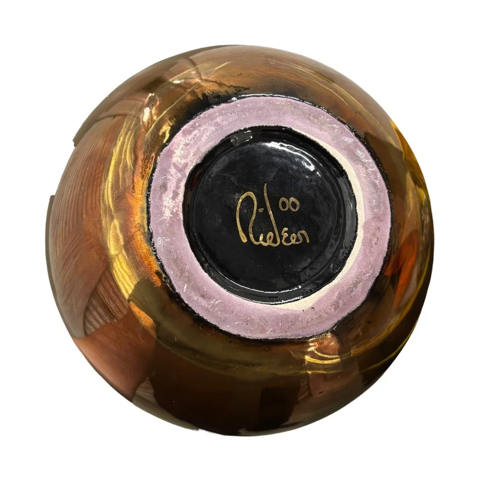 Nielsen Extraordinary Ceramics PIridescent Metallic Sphere Vase Signed 2000 7in
